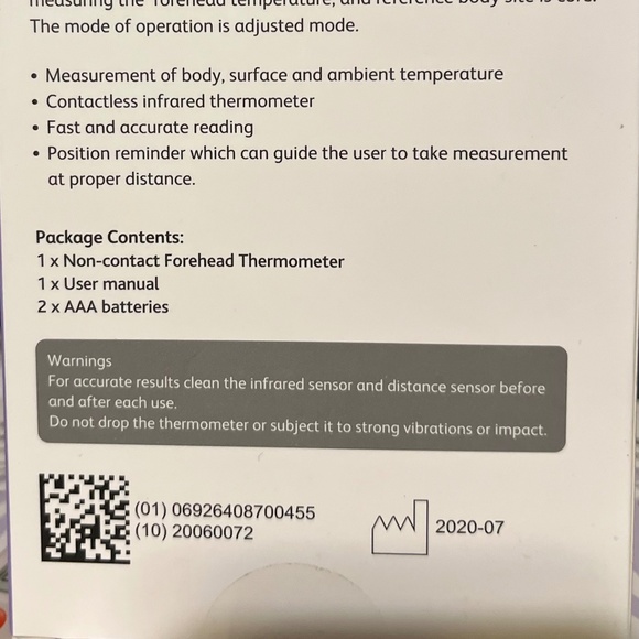 NIB - LOT of 3 - CARETALK Non-contact Forehead Thermometer - Model TH1009N - Picture 8 of 9